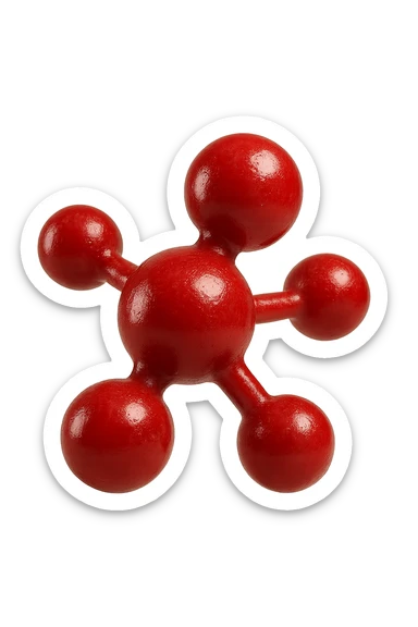 molecola chimica 3d rossa iperrealistica fluttua in aria, 4k sticker