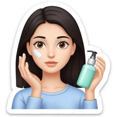 Girl with dark hair doing skincare sticker