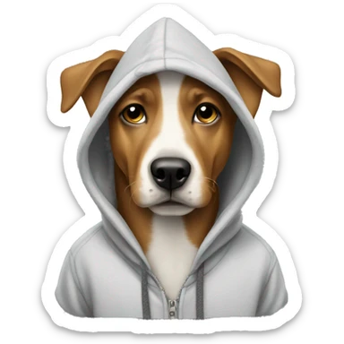 Dog wearing a hoodie with horse sticker