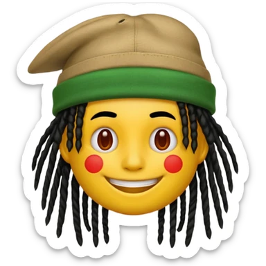 Yellow smile emoji with black dreads and a hat split vertically with three parts with red at the top yellow in the middle and green at the bottom sticker
