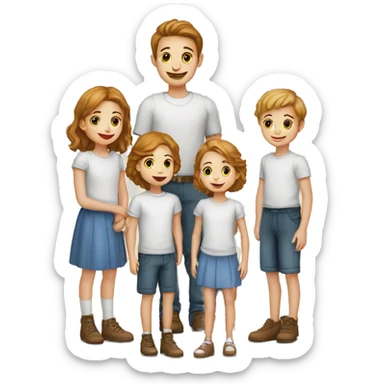 family five children European white sticker