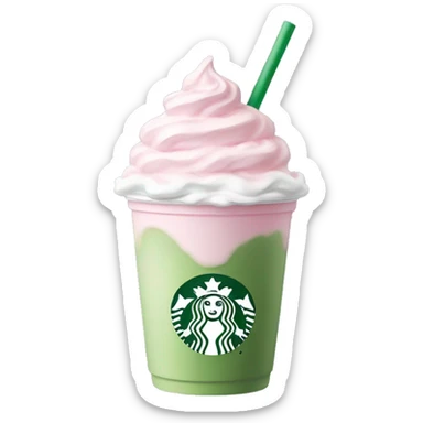 Clear Starbucks cup with light pink drink, matcha foam, and whip cream on top sticker