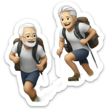 A Old white hair men and a Younger brown haired men hiking up a hill sticker