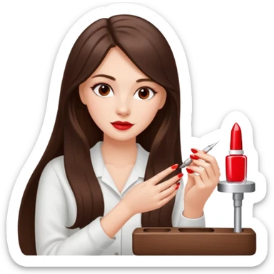 White girl with long brunette hair girl getting her nails done sticker