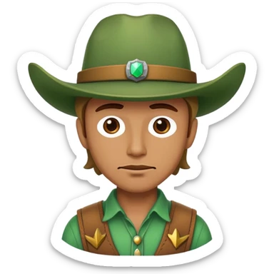 Cowboy wearing a green hat sticker