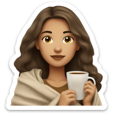 Brunette girl autumn with blanket and coffee sticker