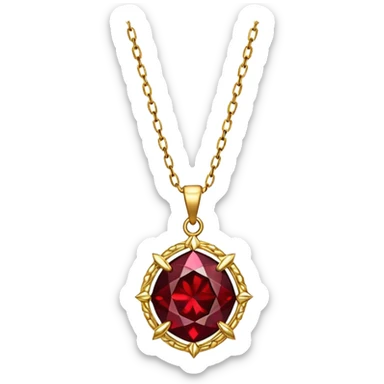 enchanted talisman of resilience, love, and becoming, glowing garnet with golden chain sticker