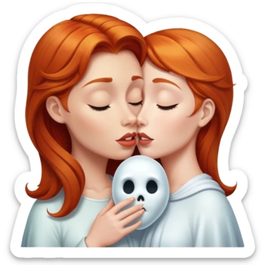 Ginger haired woman kissing ghost  sticker