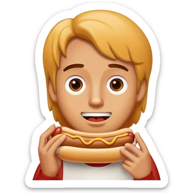 Corey Petulla eating a hot dog sticker