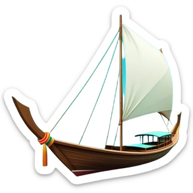 ​Cinematic Realistic Authentic Thai Longtail Boat, depicted as a traditional wooden longtail boat with a sleek, elongated hull and a brightly painted canopy, its long tail fin cutting gracefully through turquoise waters under a clear tropical sky, rendered with vibrant textures and dynamic natural lighting that captures its rustic charm and cultural heritage, sticker