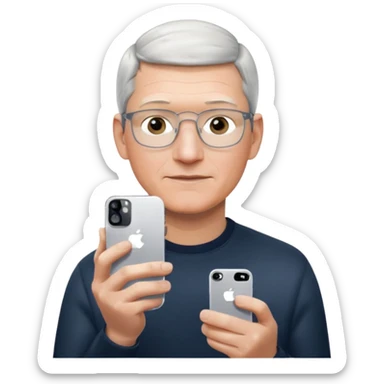Tim Cook wiyh iphoine into his hands sticker