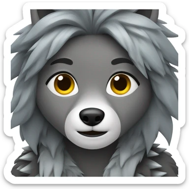 Miniature female, black and gray wolf with spiky hair sticker