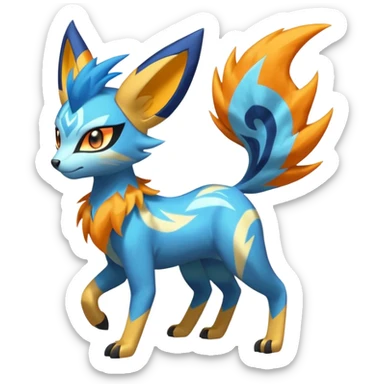 Feral Lightning-patterned Zig-zagged buzzy fuzzy Meloetta-Electrike-Zeraora-Luxray-Cobalion-Suicune-Vernid-fusion-hybrid-creature, full body  sticker