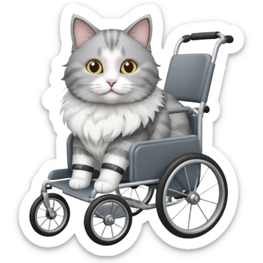 grey and white cat in a cat walking wheelchair sticker