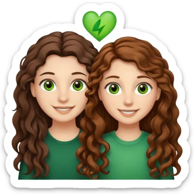 Two besties: 1: long straight brown hair, green eyes 2: long curly brown hair, brown eyes sticker