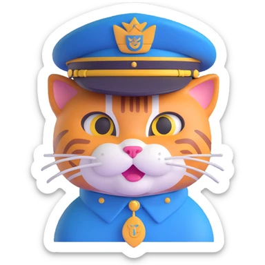 smirking cat wearing a cadet hat sticker