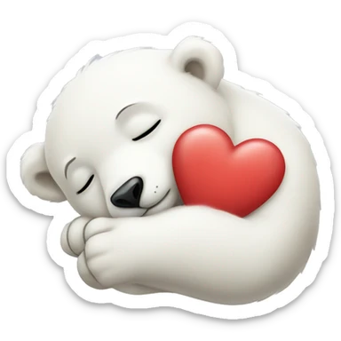 Baby polarbear sleeping holding a heart sticker
