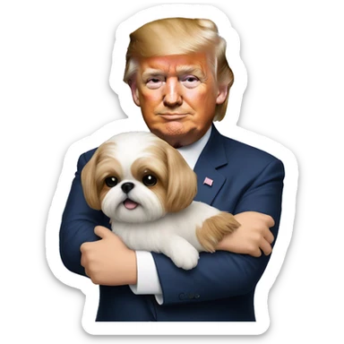 Donald trump holding a shih tzu dog in his arms sticker