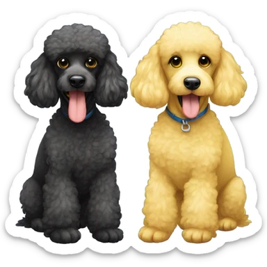 Two poodles, one black and the other yellow sticker