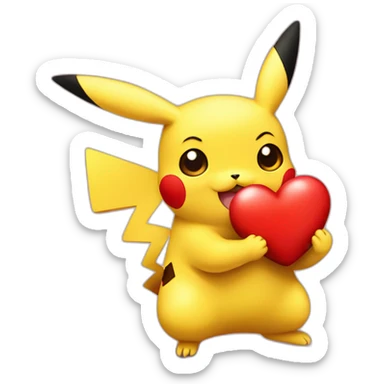 Pikachu with red heart in his hand sticker