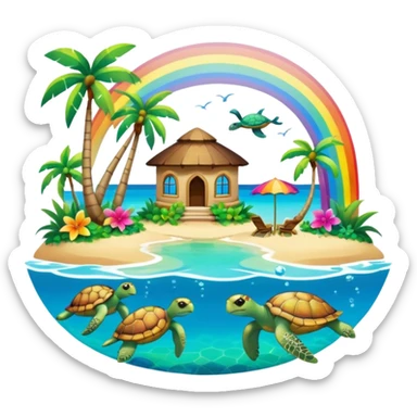Rainbow on a paradise island with turtles  sticker