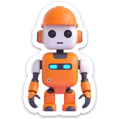 3D cartoon face of a construction AI agent, robotic with human-like features, orange hard hat, cheerful, digital accents sticker