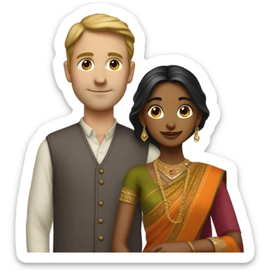 Pretty indian girl in sari with white man sticker