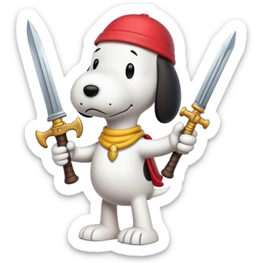 Snoopy and Woodstock holding sai weapon sticker
