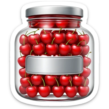 Realistic glass jar with silver metallic lid filled with maraschino cherries inside of it. sticker