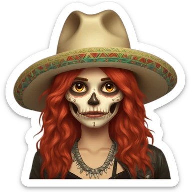 Full bosta Skull girl mexican red hair Sombrero indie rock sticker