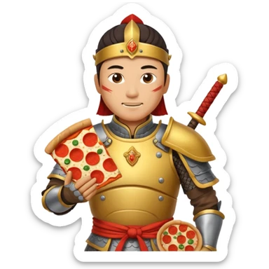 chinese ancient warrior with pizza sticker