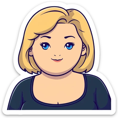 A middle aged plus size woman with blonde hair and blue eyes sticker