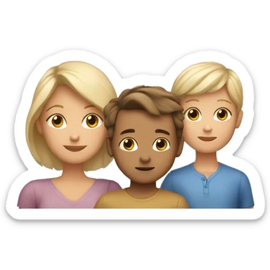 Blonde Mom with Brown eyes holds her 7 year old boy and 3 year old girl the Kids are Brown hair and Brown eyes sticker