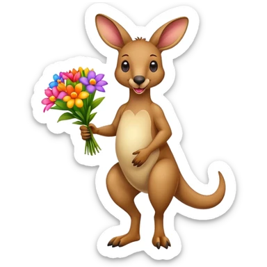 Full body kangaroo with tongue out holding bouquet of flowers  sticker