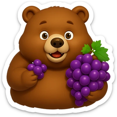 Make the grapes purple and the bear more chunky, keep no background. The style should be consistent with the original image's look. sticker