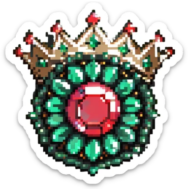 Crown-shaped member badge with green gemstones transitioning to red rubies at the tips sticker