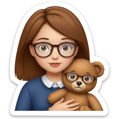 girl with single teddy bear she is wearing glasses bear without glasses  sticker