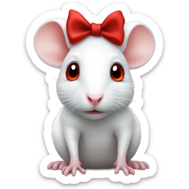 Cute white rat with red eyes wearing a black bow sticker