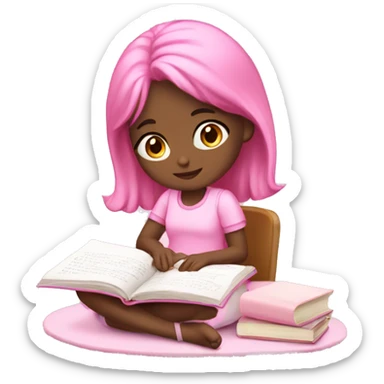 Girl studying cute pink aesthetic sticker