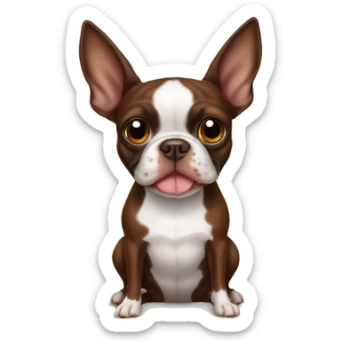 Brown boston terrier holding a stuffed longhorn sticker