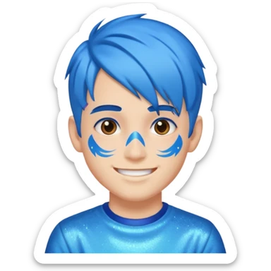 glitter blue gamer boy happy blue hair sticker