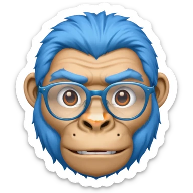 blue haired gorilla head with glasses, no text sticker