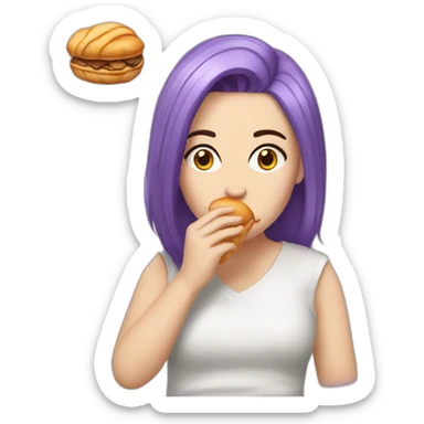 upset purple hair white girl eating croissant sticker