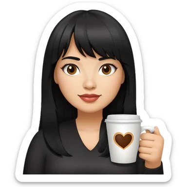 Latina female with bangs black long hair plus size with coffee cup sticker