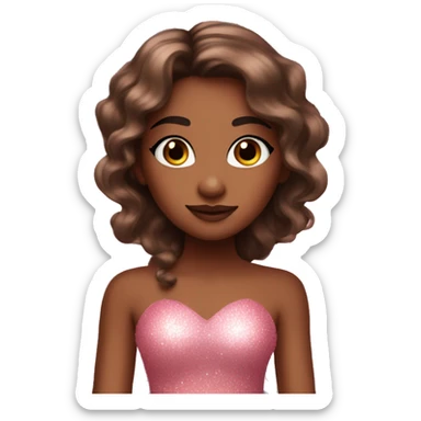 Brown skin fairy with long straight brown hair pink dress pink sparkly eyeshadow and long eyelashes and wings sticker