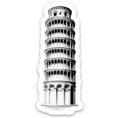 leaning tower of pisa outline black and white text sticker