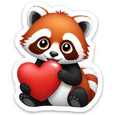 Red panda holding a heart in his hand sticker