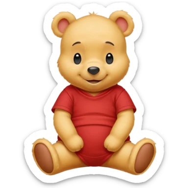 a cute sitting whinne the pooh in a red t shirt sticker