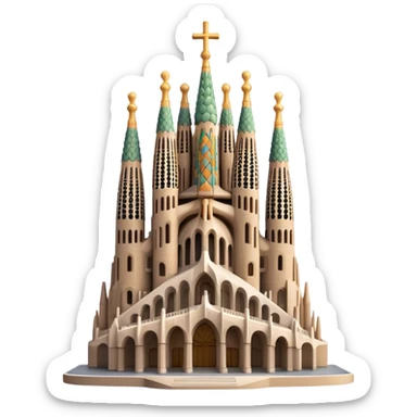 Cinematic Realistic Sagrada Fam√≠lia Landmark Emoji, depicted with the intricate, soaring architecture of the basilica rendered with detailed textures and dramatic, ethereal lighting. sticker