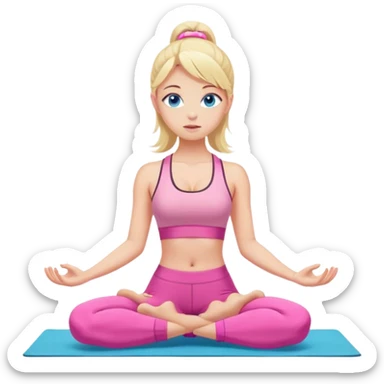 Blonde Girl with blue eyes in pink workout clothes doing yoga  sticker